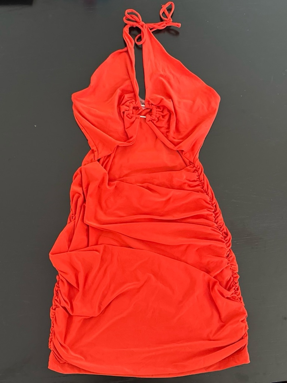 Orange Halter Ruched Mini Dress